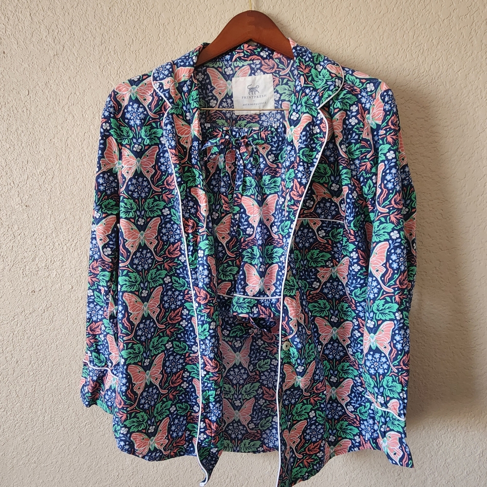 Anthropologie Printfresh Butterfly Long Sleeve Pajama Set Small